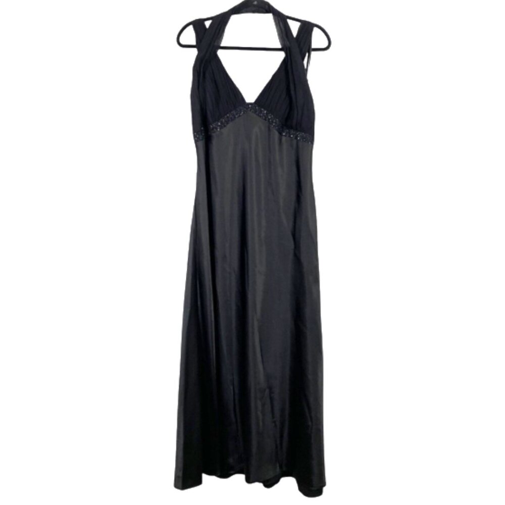 Vintage Aspeed 90s y2K Black Beaded Satin Maxi Dress with Shawl 2XL